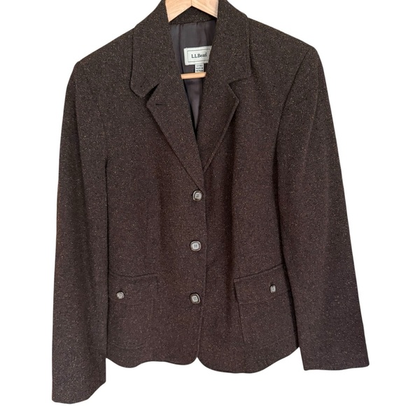 L.L. Bean Women’s Brown Blazer Wool/Silk Blend Tailored Fit Notched Lapels L - Picture 2 of 10